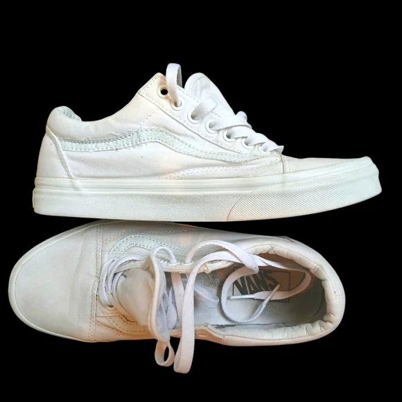 VANS Mens White Old Skool Canvas Shoes- Size US Men 7.5/Women 9 - Picture 3 of 14